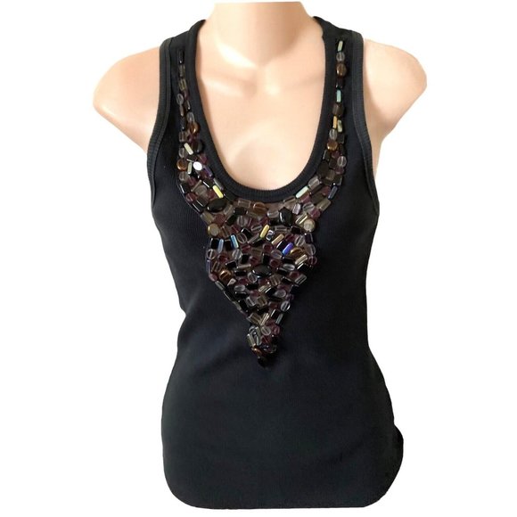 Catherine Malandrino Tops - Catherine Malandrino Black Stretch Tank Top Embellished Steer Head Medium
